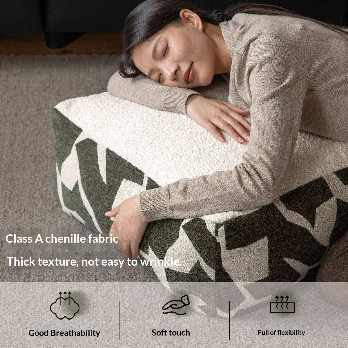 Simple Geometric Fabric Pouf with Washable, Detachable Cover