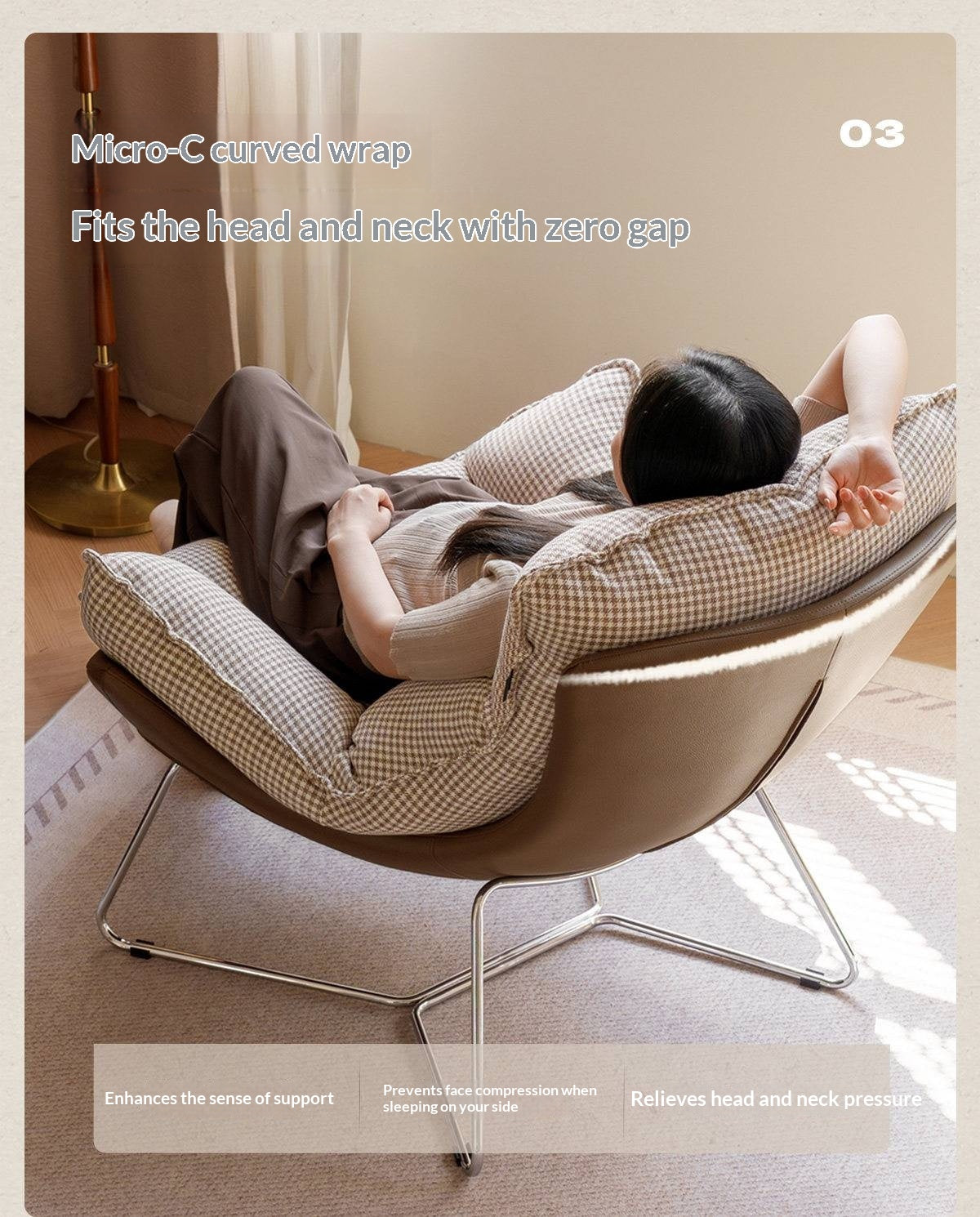 Eggshell Contemporary Fabric Lounge Chair with Metal Base