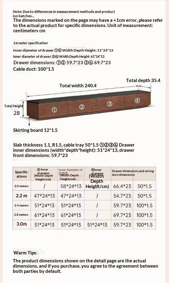 Catalpa Solid Wood TV Cabinet with Storage Drawers, Media Console with Slate Top