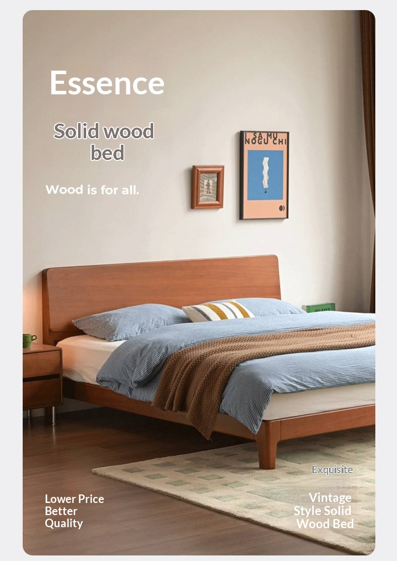 Poplar Solid Wood Bed — Retro Edge Vintage Slab Bed