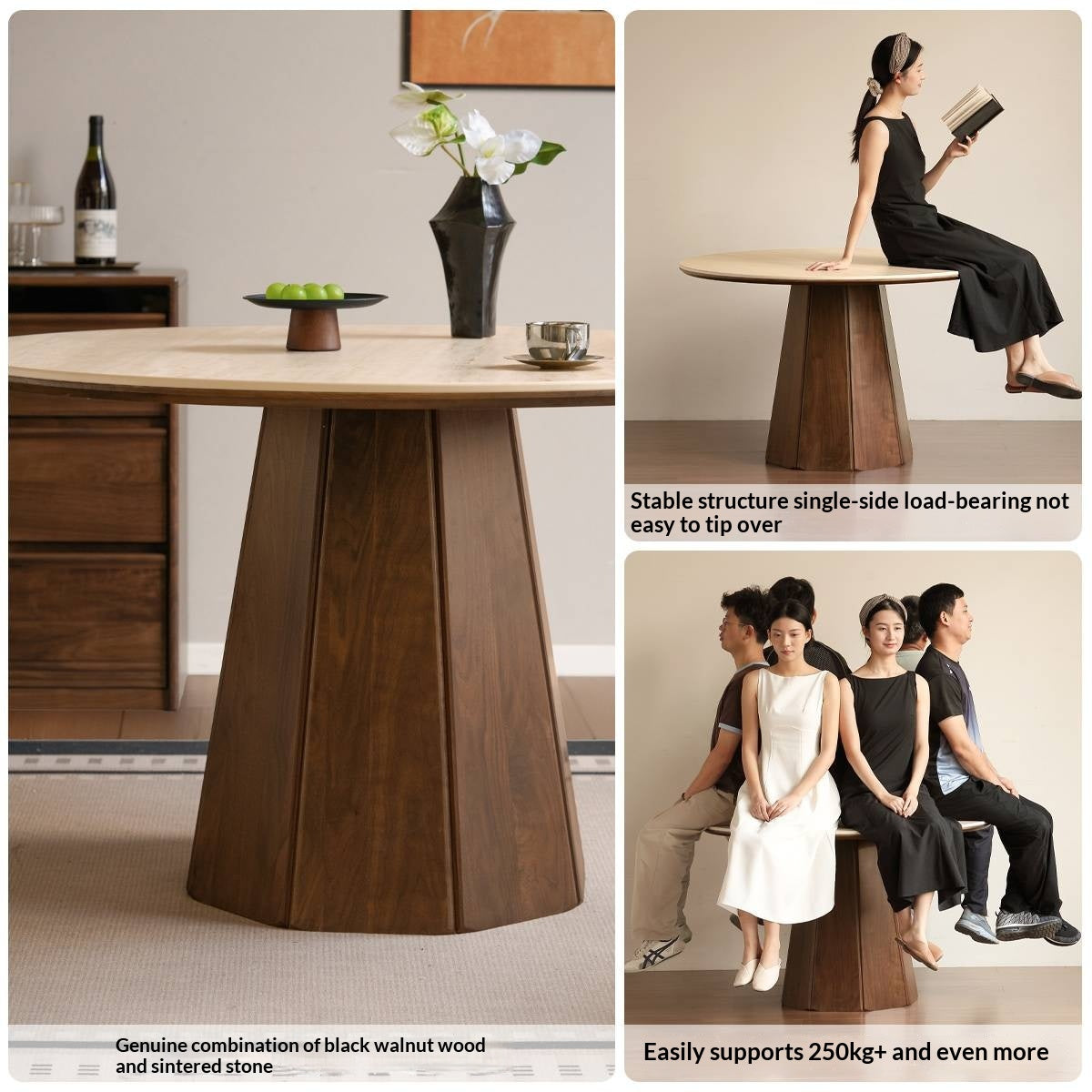 Black Walnut Solid Wood Round Slab Dining Table