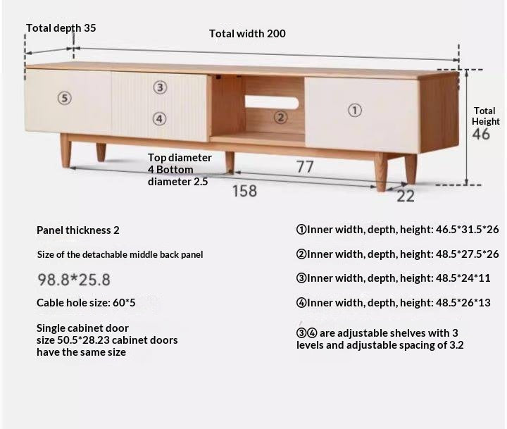 Oak Solid Wood Modern Storage TV Cabinet.