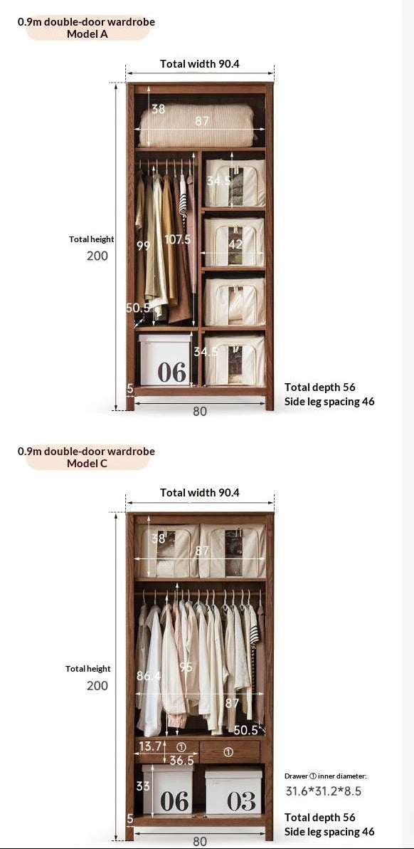 Oak Solid Wood Wardrobe with Recessed Groove Handles