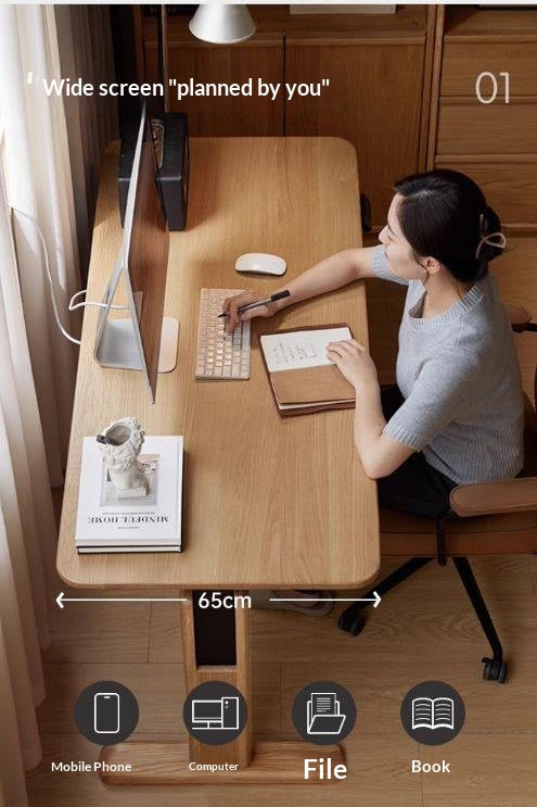 Oak Solid Wood Electric Lift Office Desk