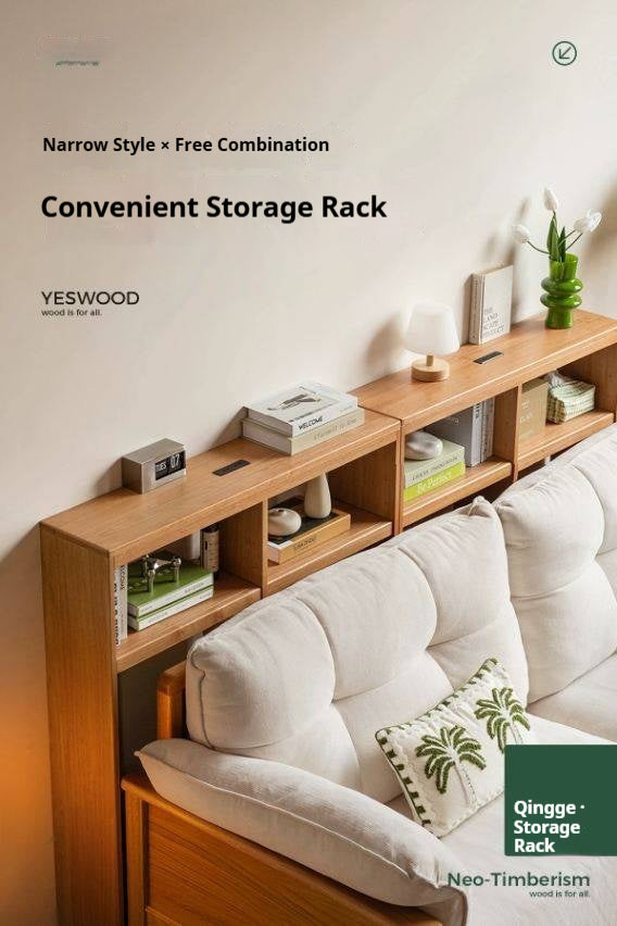 Solid RubberWood Sofa Back Console Table with Open Storage Shelves