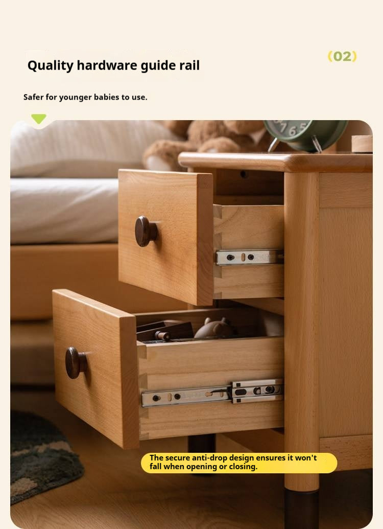 Oak, Beech Solid Wood Two-Drawer Nightstand