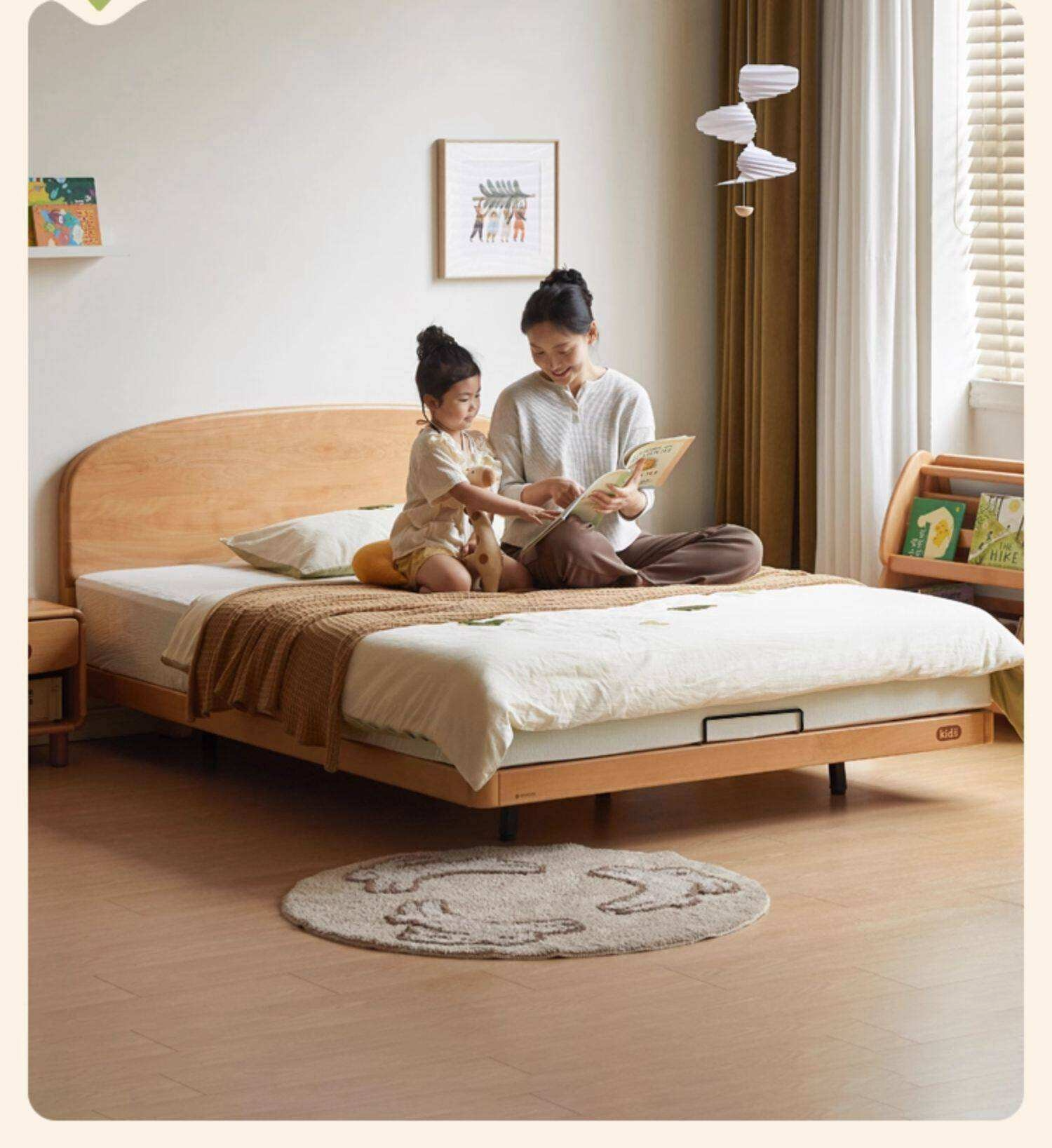 Beech Solid Wood Kids Platform Bed with Rounded Headboard