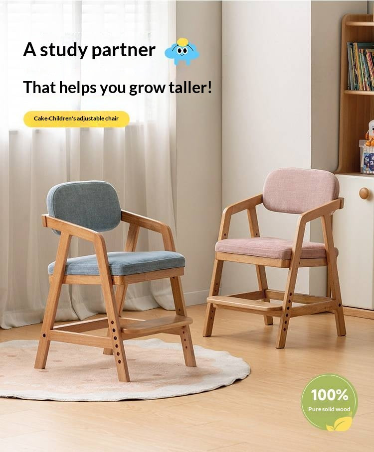 Solid RubberWood Kids Adjustable Height Desk Chair with Footrest