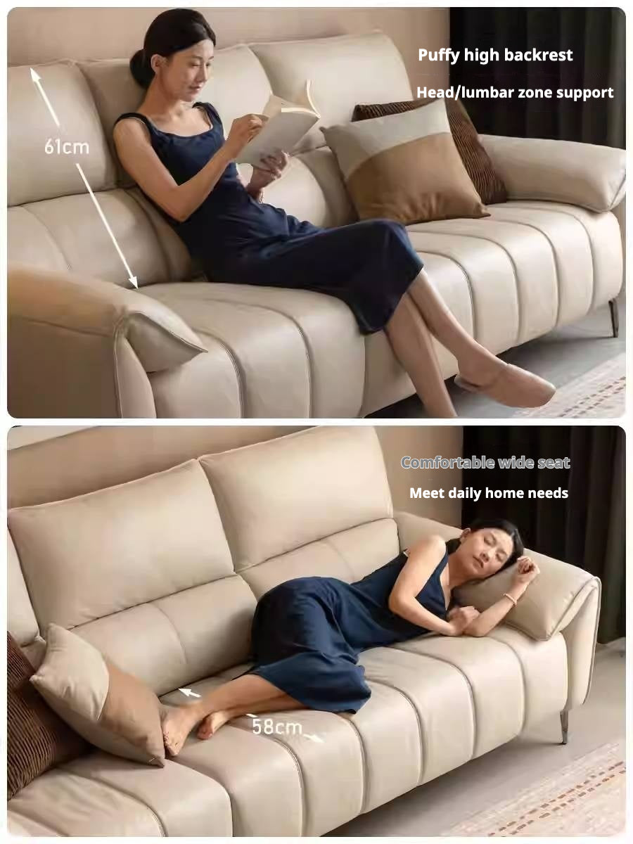 Genuine Leather Cream Sofa, Piano Key Design