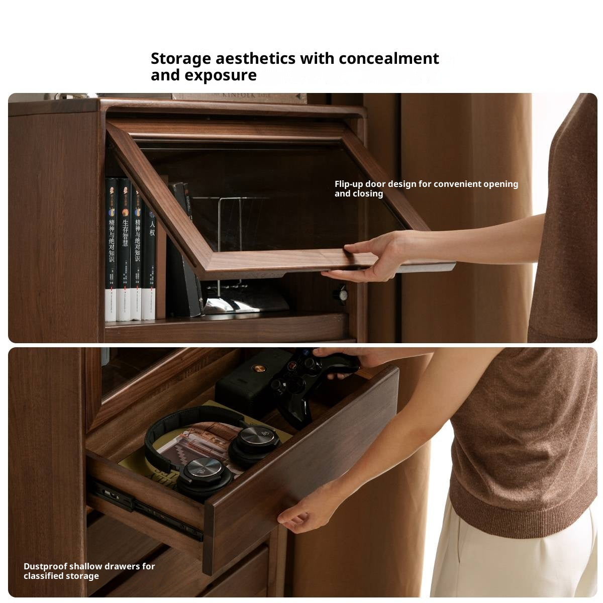 Black Walnut Solid Wood Italian Light Luxury Side Cabinet