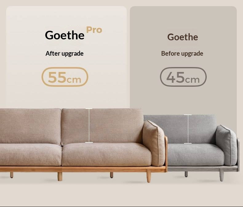 Oak, Ash Solid Wood Sofa with Exposed Wide Arms, High-Back, Genuine leather -fabric