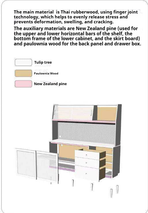 Solid RubberWood Dining Sideboard Cream Style Against The Wall Integrated