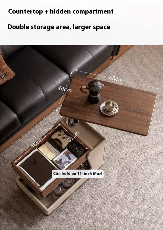 Black Walnut Solid Wood Liftable Rotating Mobile Side Table