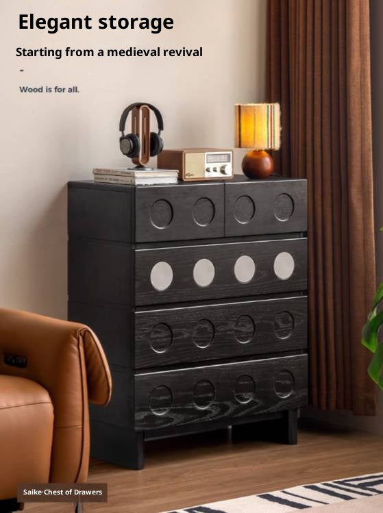 Oak Solid Wood Vintage Style Five-Drawer Chest