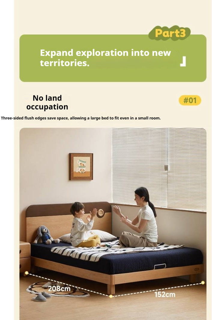 Beech Solid Wood Kids Montessori Platform Bed with Adjustable Headboard