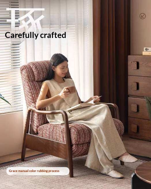 Ash Solid Wood Recliner Chair, Adjustable Upholstered Lounge Chair with Removable Washable Cover