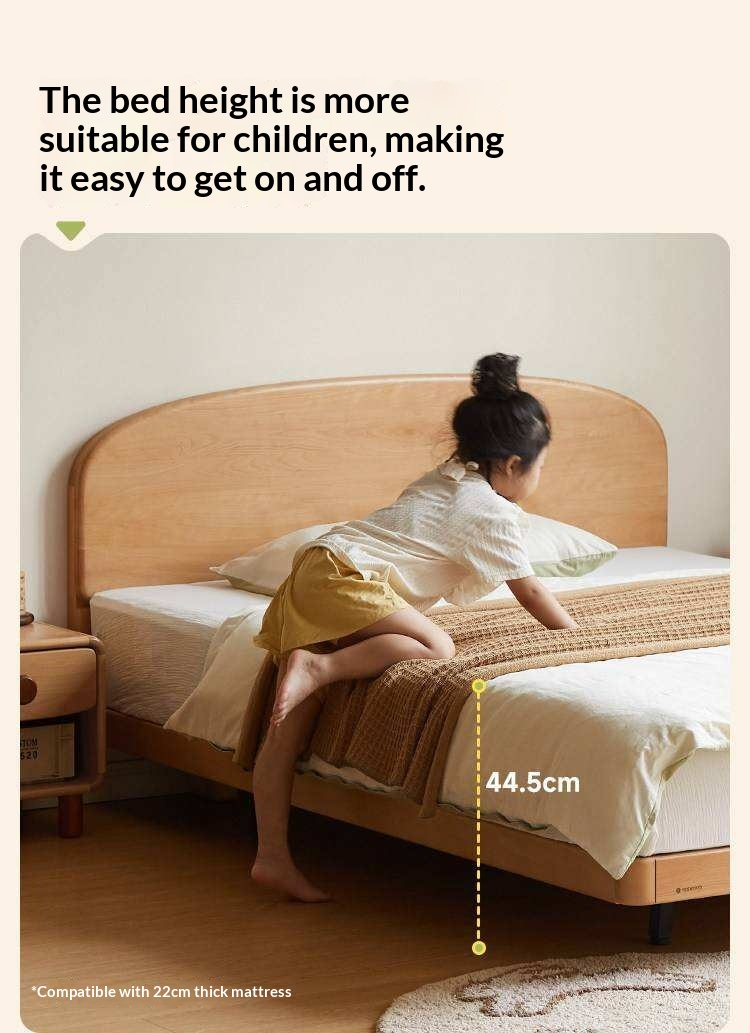 Beech Solid Wood Kids Platform Bed with Rounded Headboard