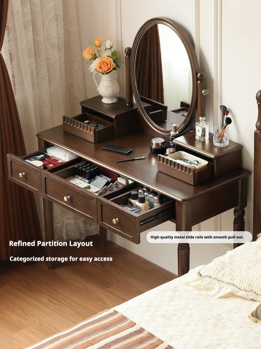 Poplar Solid Wood American Retro Style Dressing Table with Makeup Mirror