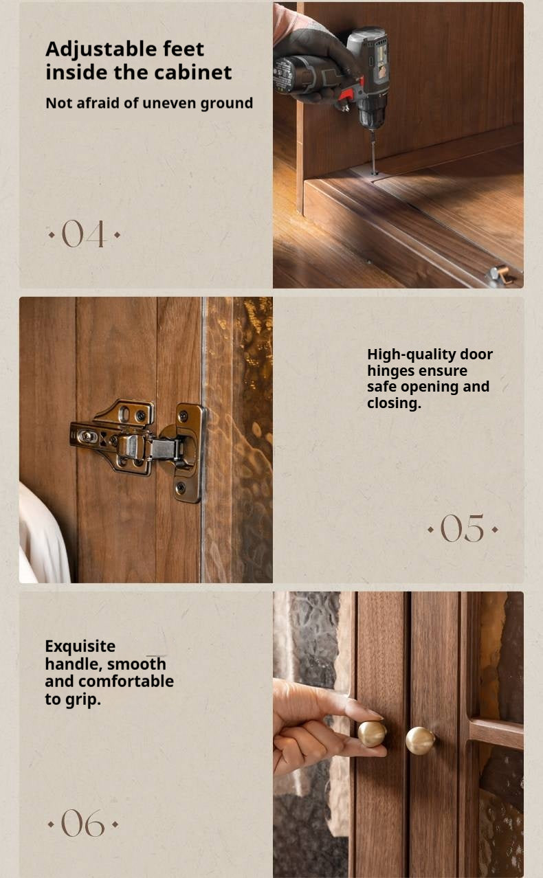 Black Walnut Solid Wood Wardrobe with French Retro Style and Double Doors
