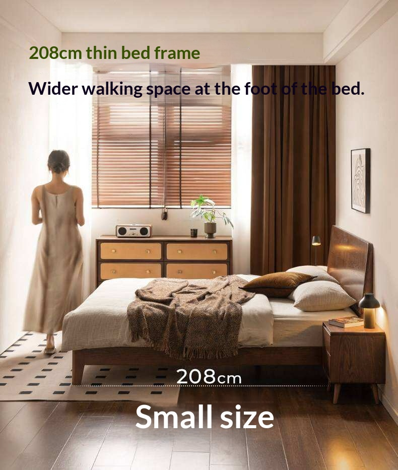 Oak Solid Wood Bed Platform Bed with Rectangular Panel Headboard and Tapered Legs