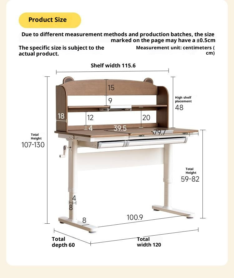 Solid Rubberwood Children s Hand-cranked Height Adjustable Desk