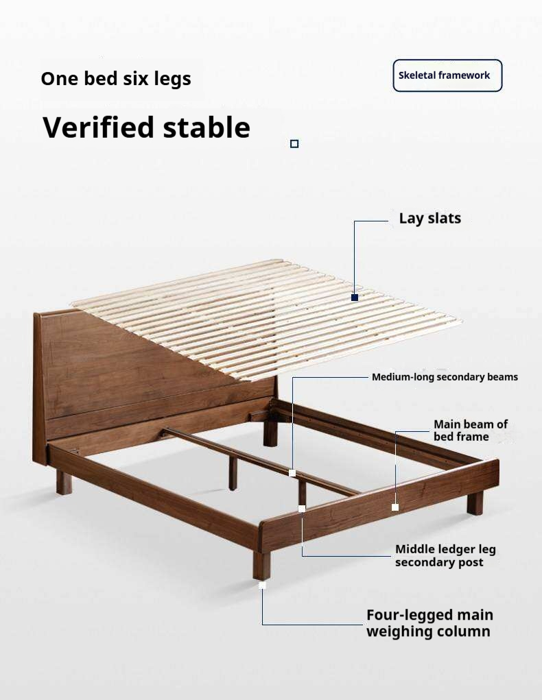 Black Walnut Solid Wood Bed with Sleek Light Luxury Finish