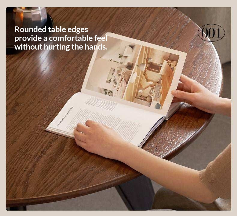 Oak Solid Wood Round Dining Table with Walnut-Stained Base