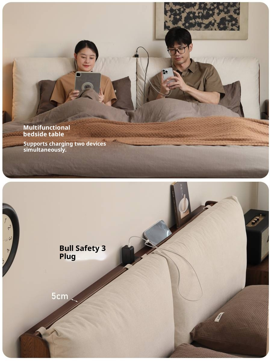 Oak Solid Wood Modern Simple Fabric Soft-Padded Box Bed