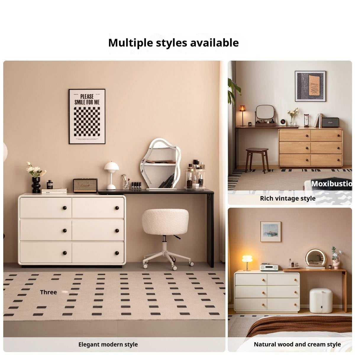 Solid RubberWood Rotating Extendable Vanity Table with