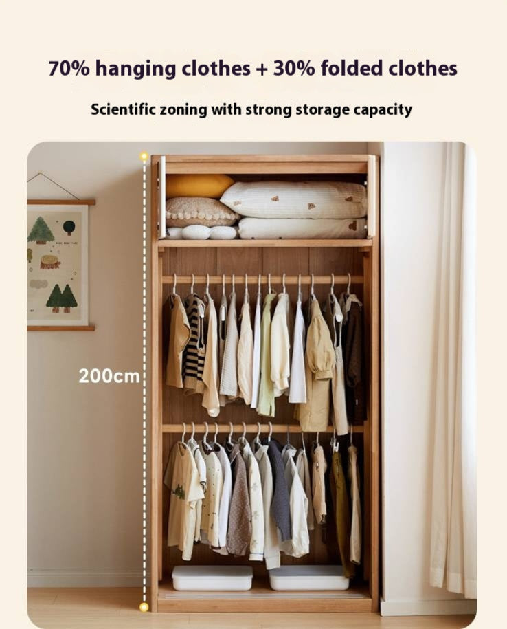 Solid Rubberwood Modern Children's Sliding Door Wardrobe