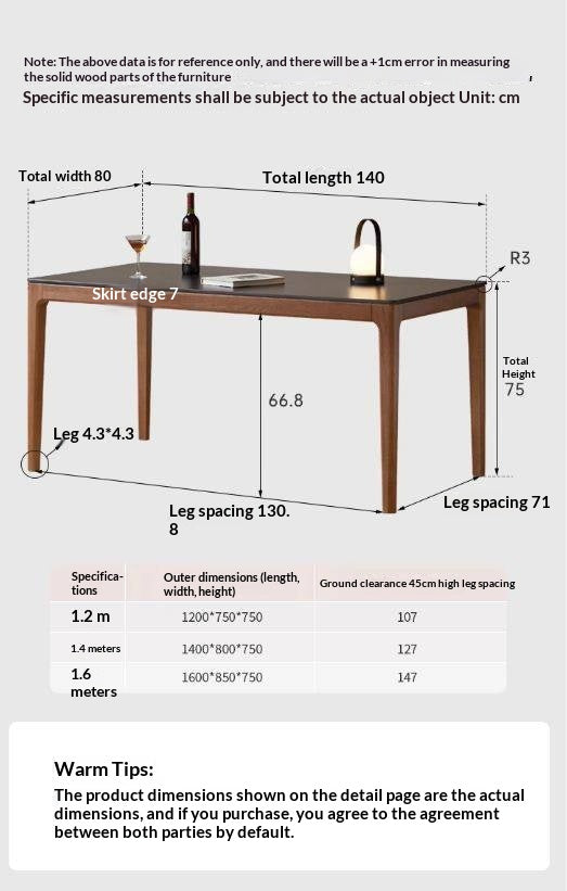 Oak Solid Wood Modern Minimalist Rock Plate Dining Table