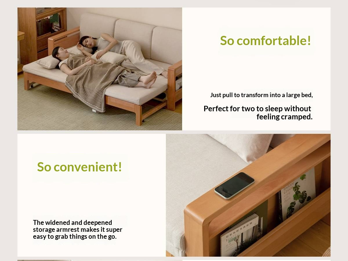Oak, Beech Solid Wood Multifunctional Storage Sofa Bed