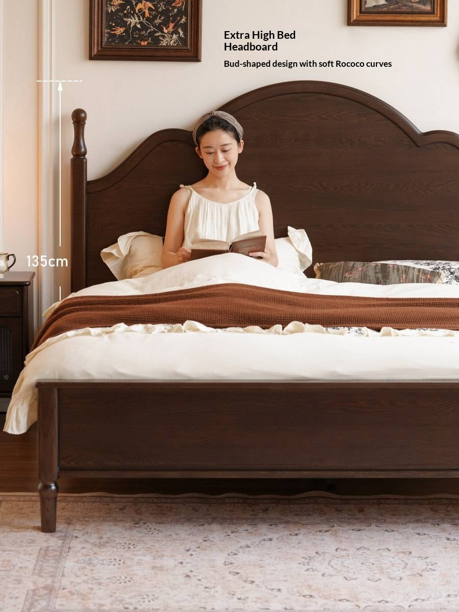 Ash Solid Wood Bed — American Retro Style