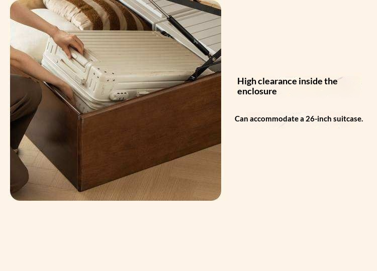 Rubberwood Solid Wood Storage Bed with No Headboard and Side-Opening Lid