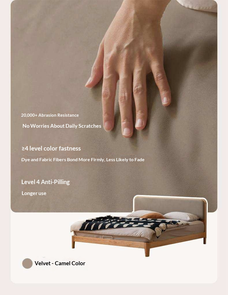 Oak, Rubber wood Solid Wood Bed Genuine Leather,Technology Fabric,Suede