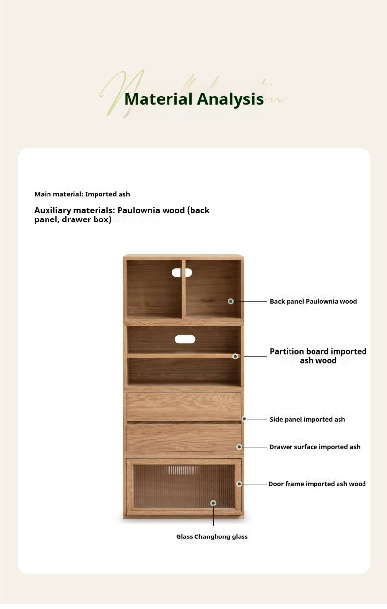 Ash Solid Wood Modern TV Cabinet with Freely Combineable Bookshelf and Storage