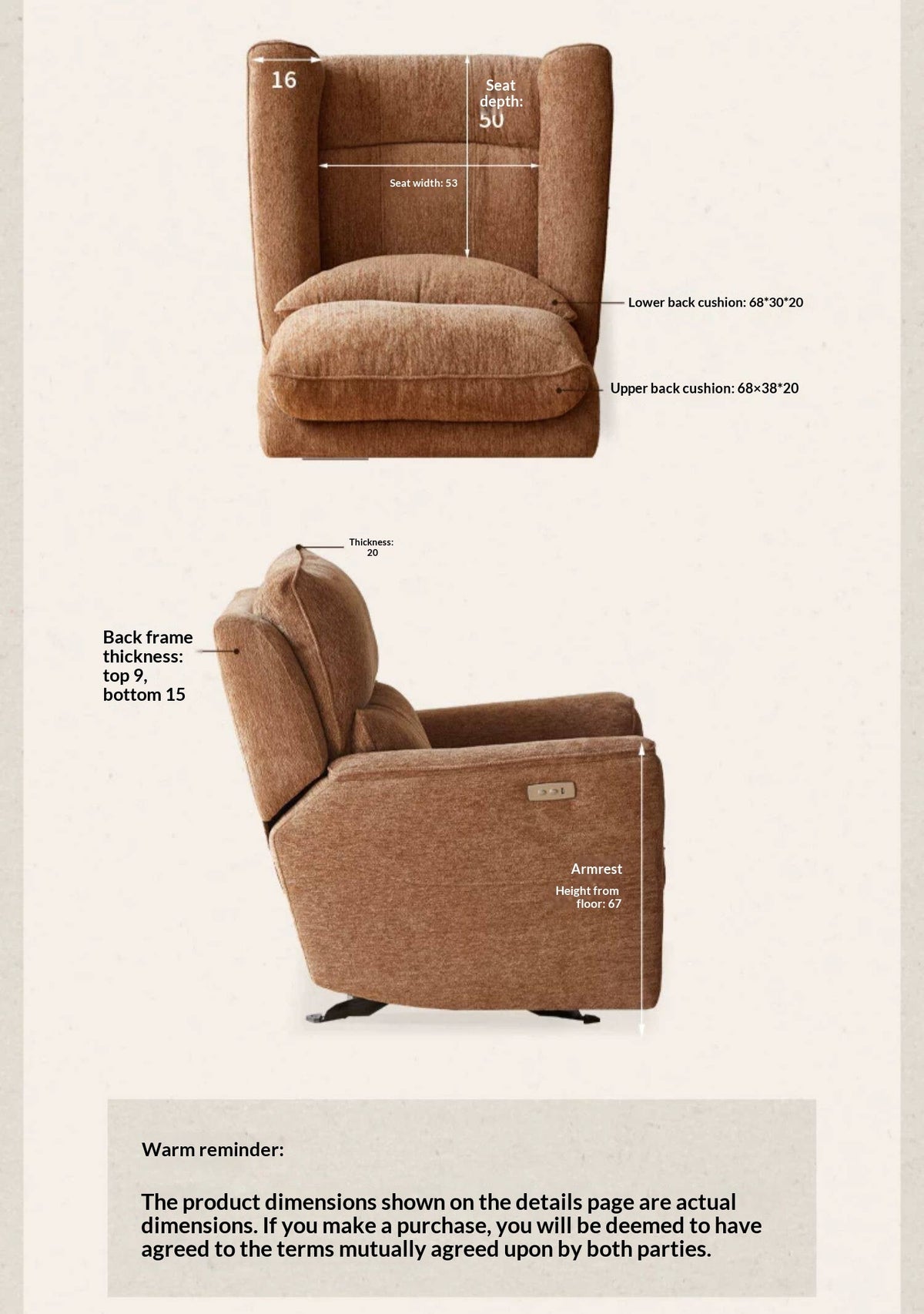 Electric Recliner Modern Casual Power Reclining Lounge Fabric Chair