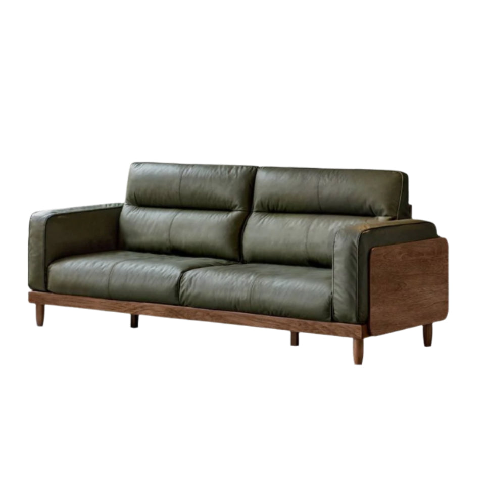 Sandalwood, Ash Solid Wood Genuine Leather, fabric High-Back Sofa