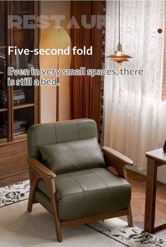 Oak Solid Wood A-Frame Accent Chair with Adjustable Backrest and Sleeper Function