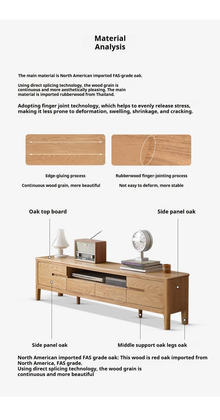 Oak, Solid Rubberwood Modern TV Stand