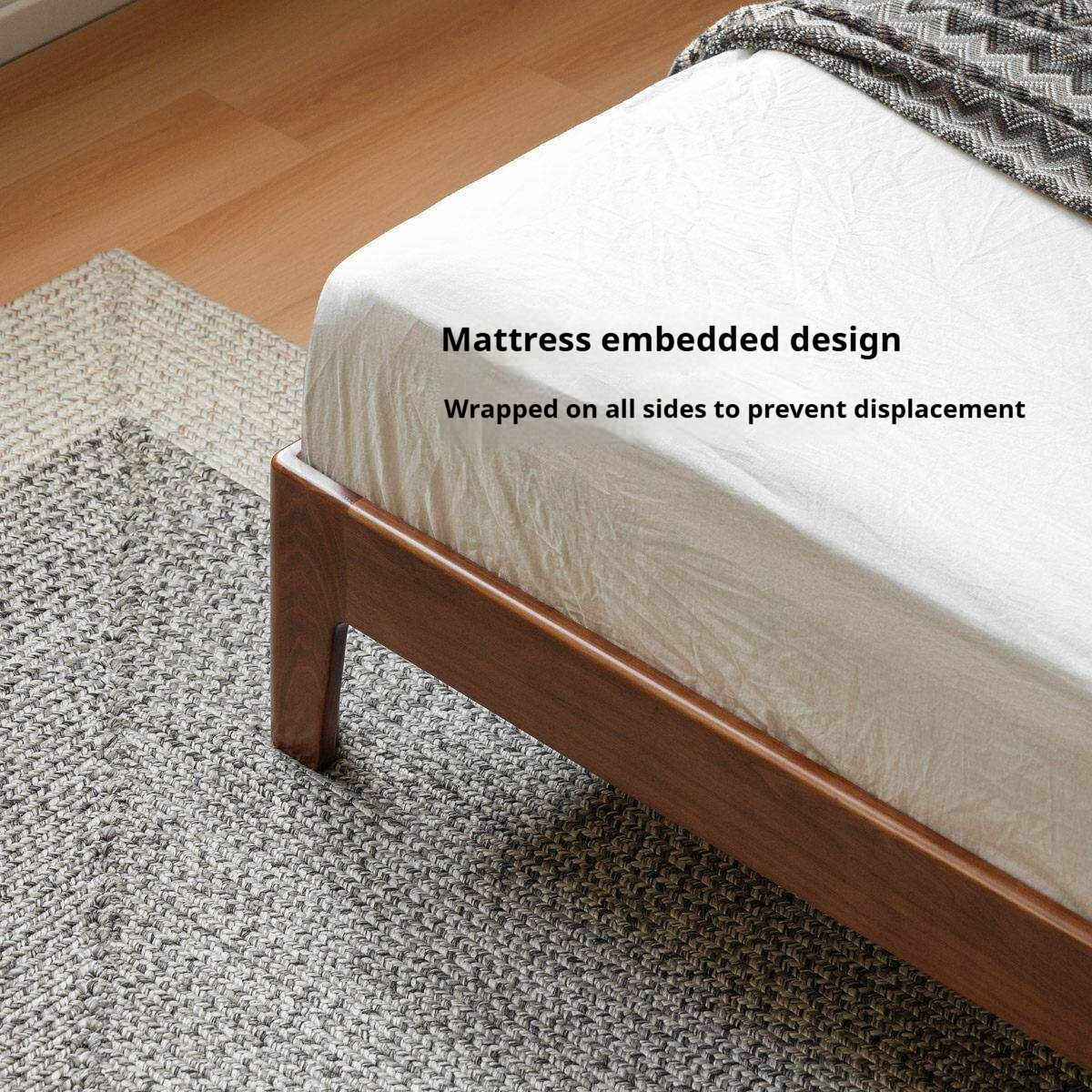 North American Tulipwood Solid Wood Platform Bed with Reeded Headboard