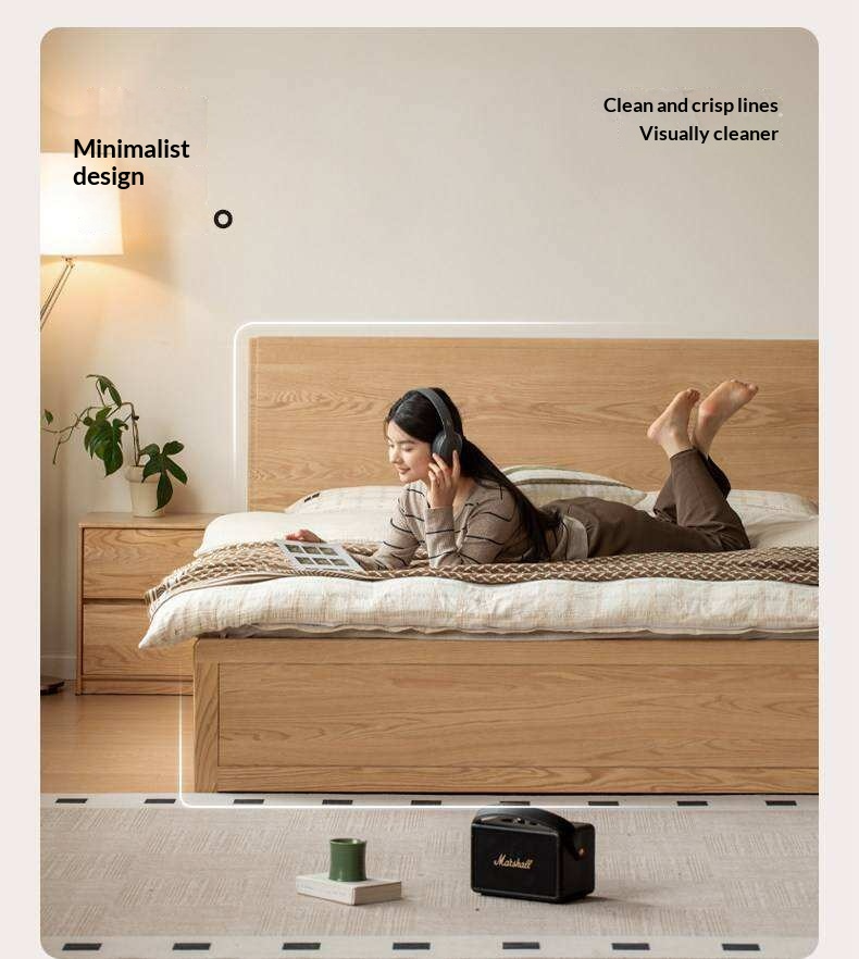 Oak Solid Wood Box Bed — Modern Minimalist Design