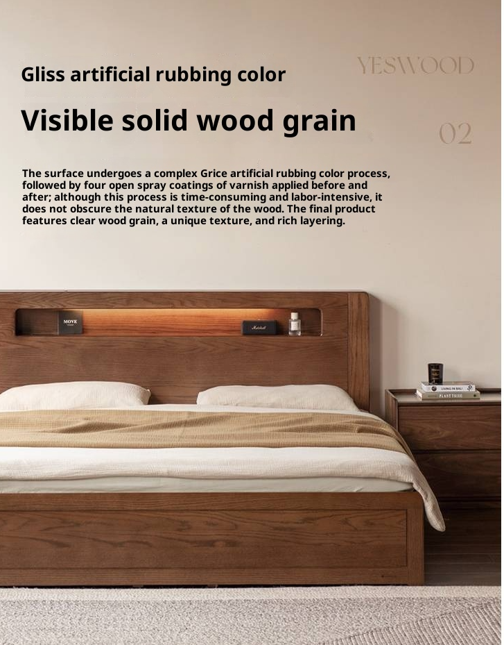 Oak Solid Wood Modern Minimalist Multifunctional with Light Box Bed