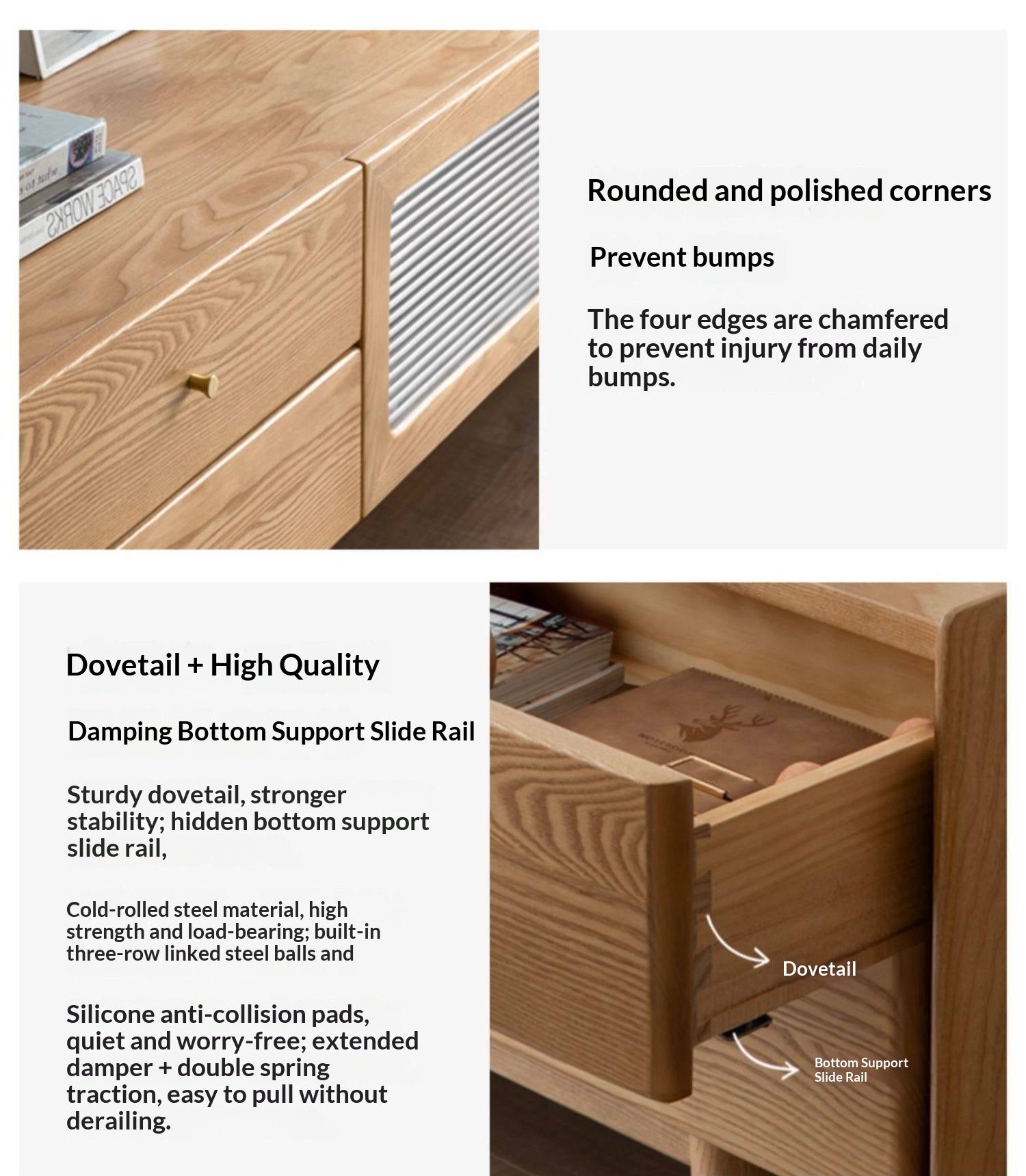 White Ash Solid Wood Nordic White Wax TV Cabinet.