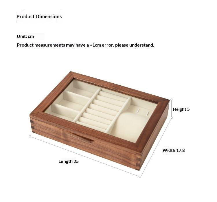 Black Walnut Solid Wood Storage Jewelry Box Transparent Display