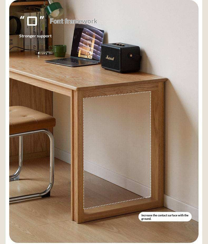 Oak Solid Wood Computer Desk with Integrated Frame and Minimalist Design