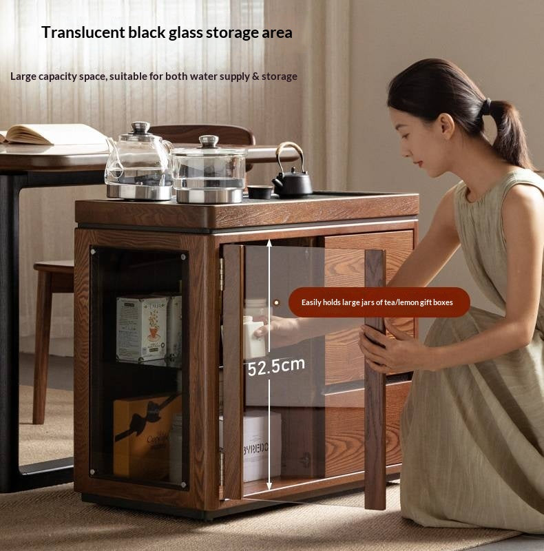 Ash Solid Wood Mobile Tea Cabinet Kettle Integrated