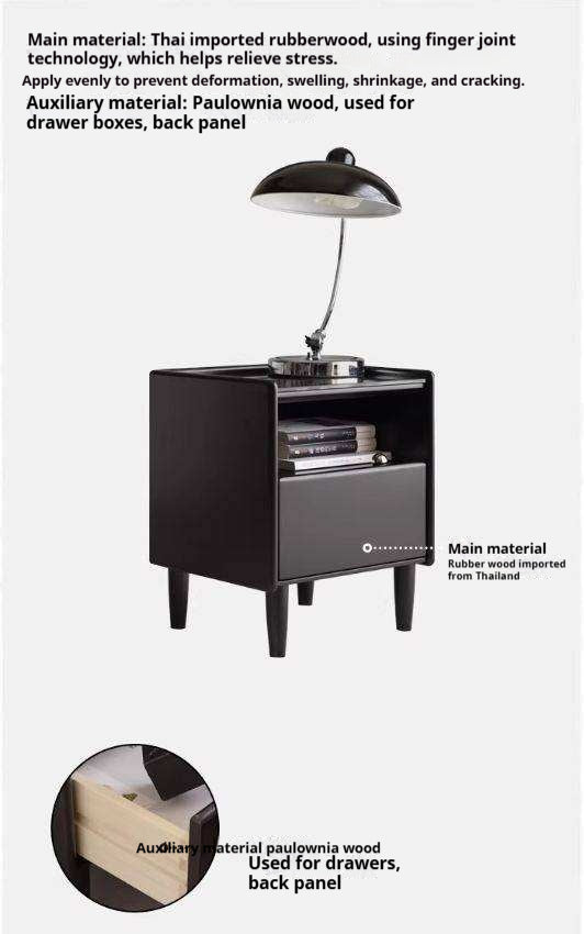 Solid RubberWood Modern Black Nightstand.