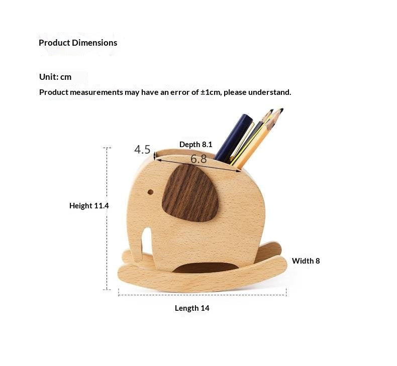 Beech, Black Walnut Solid Wood Elephant Pen Holder