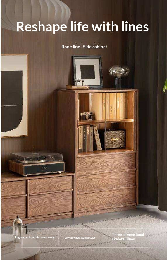 White Ash Solid Wood Side Cabinet with Italian Light Luxury Style